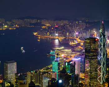 Aerial shot of Hong Kong lit up at night